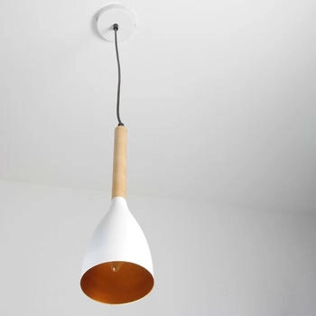 Licht-Erlebnisse Pendelleuchte Retro \"Muza\" Weiß Gold Holz Metall Holz Hängelampe