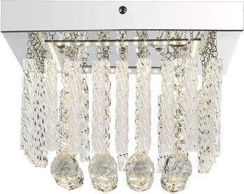 ETC Shop LED Deckenlampe, Chrom, Glasstäbe, Kristalle, quadratisch