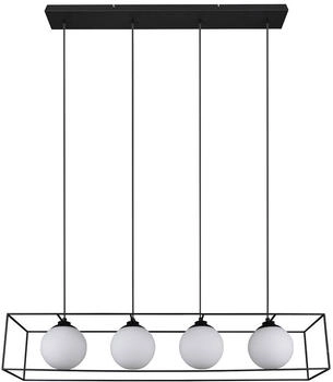 ETC Shop Pendelleuchte Hängelampe Pendellampe Wohnzimmerleuchte Esstischlampe, Metall schwarz Glas weiß, 4 Flammig E14 Höhe anpassbar, H 150 cm