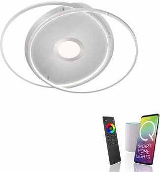 Paul Neuhaus Selltec LED Deckenlampe rund Q-AMIRA Smart Home CCT Lichtfarbwechsel, dimmbar Fernbedienung, APP Silber Wohnzimmer, Flur 8381-78, 8381-18, 8381-55