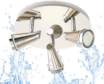 Trango 3er Spots IP44 LED Deckenleuchte in Nickel matt 3x 5 Watt Rondell (1009-32R)