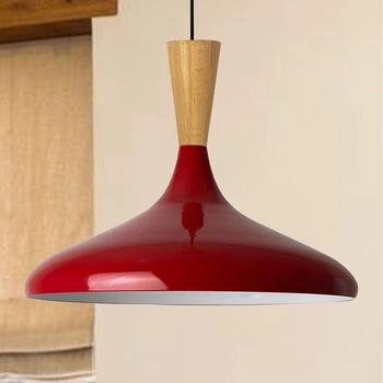 Bamyum Champion Pendelleuchte Holz, 35 cm Hängelampe Metall E27 Moderne Skandinavisch Pendellampe f Lampe - Rot