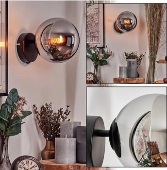 Hofstein Cesaro Wandlampe aus Metall/Glas in Schwarz/Chrom-/Rauchfarben