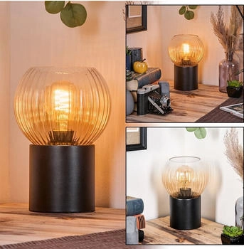 Hofstein Cesaro Tischlampe aus Metall/Riffelglas in Schwarz/Bernsteinfarben/Klar
