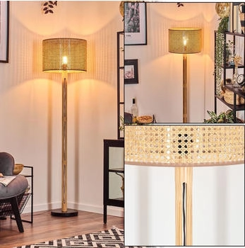 Hofstein Varoni Stehlampe aus Holz/Metall und Schirm aus Rattan