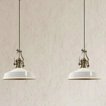 Bamyum Asletl Pendelleuchte Gelb 2 Flammig Metall 41 cm, Hängelampe , Hängelampe Industrial Vintage, Küchenlampe Vintage - Weiß