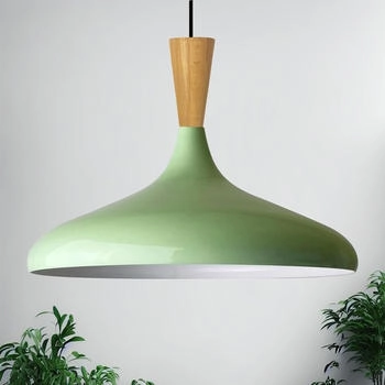Bamyum Champion Pendelleuchte Holz, 35 cm Hängelampe Metall E27 Moderne Skandinavisch Pendellampe f Lampe - Minzgrün