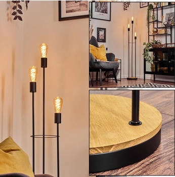 Hofstein Carvico Stehlampe aus Metall/Holz in Schwarz/Holz hell mit Fußschalter