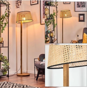 Hofstein Casalina Stehlampe mit Holzfuß und Schirm aus Rattan