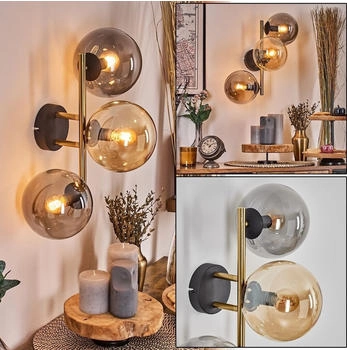 Hofstein Fossobiubo Wandlampe aus Metall/Glas in Schwarz/Gold/Bernstein/Rauch