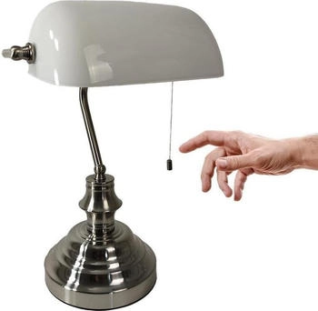 Dapo Tischleuchte Bankerslamp mit Zugschalter Fassung E27 Schirm weiß