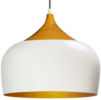 Bamyum Pendelleuchten Metall Lampe Wei&szlig; Holzfarbe Deckenlampe Vintage Industrial