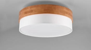 lightling Sea Deckenleuchte, Modern, Ø 50 cm, Höhe: 22 cm, Stoffschirm weiß, Korpus Holz, Metall, ohne Leuchtmittel, E14, max: 40W (SL611533N)