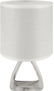 Licht-Erlebnisse LE109590 Tischleuchte Minos E14 aus Keramik Edelstahl Stoff in Grau Weiß Tischlampe