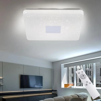 JUST LIGHT Deckenlampe weiß Wohnzimmerlampe dimmbar Deckenleuchte Fernbedienung Schlafzimmer, CCT Sternenhimmel, 1x LED 40W 2080lm 3000-5000K, LxBxH 60x60x9,5cm