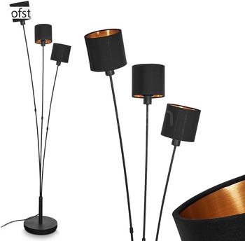 Hofstein Costa »Costa« Bodenlampe, Metall, Schwarz, Stoffschirme, Schwarz/Goldfarben
