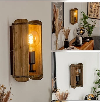 Hofstein Atid »Atid« Vintage Wandlampe aus Metall/Holz in Schwarz/Natur