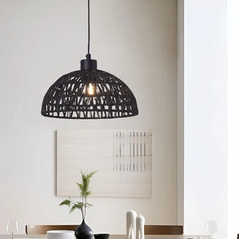 Luxpro Hängelampe Alton Hängeleuchte 1 x E27 Lampenschrim aus Rattan Metall Pendelleuchte 156 cm höhenverstellbar Pendellampe Schwarz (PXQD-004x Suspension)