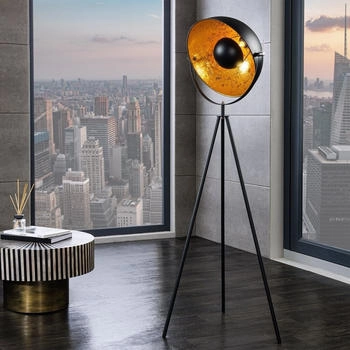 Riess-Ambiente Industrial Stehlampe STUDIO 150cm schwarz Blattgold-Optik neigbarer Schirm (36617)