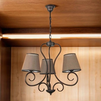 Licht-Erlebnisse Kronleuchter PURAHT, ohne Leuchtmittel, Pendelleuchte Metall Stoffschirm Landhausstil Wohnzimmer Esstisch
