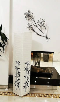 Trango Reispapierlampe "Korea" weiß mit floralem Muster inkl. LED Leuchtmittel (1216L)
