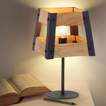 JUST LIGHT Retro Schreib Nacht Tisch Leuchte Holz Eisen Lese Lampe Schlaf Wohn Zimmer Beleuchtung (15722-79)