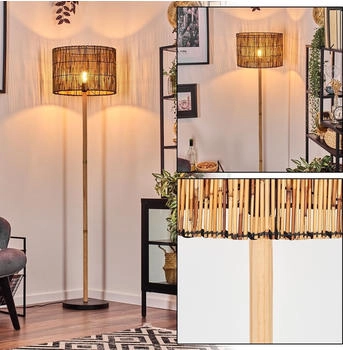 Hofstein Obenetto Stehlampe aus Holz/Metall und Schirm aus Bambus