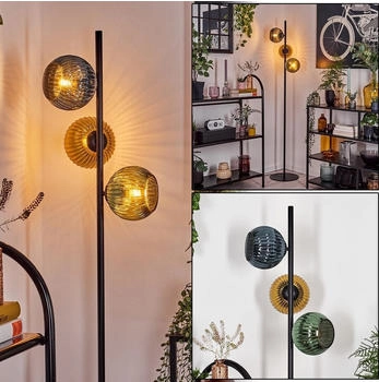 Hofstein Cesaro Stehlampe aus Metall/Riffelglas in Schwarz/Grün/Blau/Gold/Klar Ø 15 cm