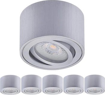 Oktaplex 6er Set Oktaplex Aufbaustrahler Alu flach & schwenkbar dimmbar inkl. LED Modul 3000K warmweiß - Aufbauspot Aluminium gebürstet (6x17102.3K)