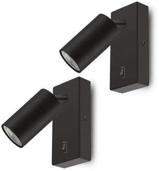 Maclean 2x LED Wandlampe Wandleuchte mit Schalter Schwarz/ IP20 / 40W / IP20 Warmweiß (MCE369 B+MCE437 WW)