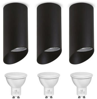 Maclean 3x Anbauleuchte Deckenleuchte + Glühbirne Aluminium / Schwarz / 40W /Neutralweiß (MCE360 B+MCE437 NW)