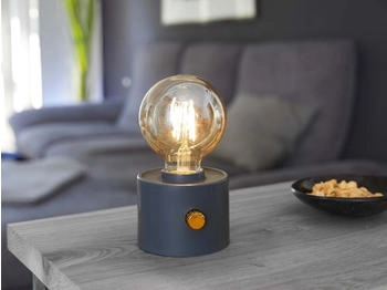 Northpoint Vintage Akku Gl&uuml;hbirne Edison LED Tischlampe USB-C dimmbar mit Drehschalter moderne Dekoration grau