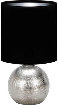 Licht-Erlebnisse LE122373 Tischleuchte Flavo E14 aus Keramik Edelstahl Stoff in Silber Schwarz Tischlampe