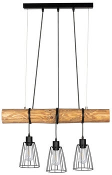 SPOT light Pendelleuchte Holz Esszimmerleuchte 3-Flammig Hängelampe Gitterschirme, Kiefernholz gebeizt schwarz, 3x E27 Fassungen, LxBxH 70x5x150 cm (4990003)