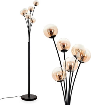Hofstein Lerici Stehlampe aus Metall/Glas in Schwarz/Bernstein/Klar