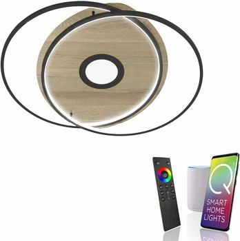 Paul Neuhaus Selltec LED Deckenlampe rund Q-AMIRA Smart Home CCT Lichtfarbwechsel, dimmbar Fernbedienung, APP Holzdekor Wohnzimmer, Flur 8381-78, 8381-18, 8381-55