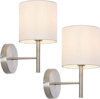 Luxpro Wandleuchte 2er Set ‘Winsford’ E14 Metall Textil Silberfarben / Weiß