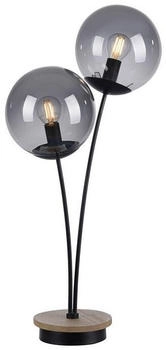Licht-Erlebnisse Nachttischlampe RALDIS, ohne Leuchtmittel, Rauchglas Holz 60 cm Natur Rauchgrau E14 2-flammig Kugelschirm Modern (LE125952)
