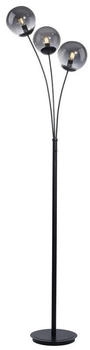 Licht-Erlebnisse Stehlampe JORWIN, ohne Leuchtmittel, Metall Rauchglas E14 185 cm hoch Schwarz 3-flammig Kugel Schirm (LE125808)