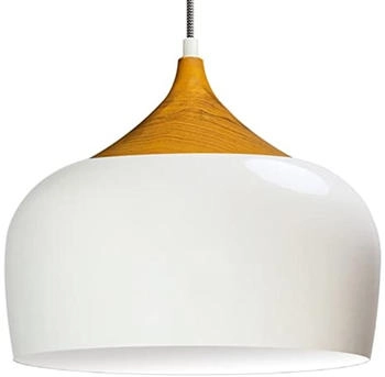 Bamyum Pendelleuchte Wei&szlig; Holz Stil Leuchtmittel Metall LED