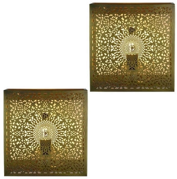 Marrakesch Orient & Mediterran Interior 2er Set Marrakesch Orientalische Lampe Wandleuchte aus Metall Wandlampe Leuchte Yakin Gold Antik 27cm als Wanddeko (Gold Antik, 2 St&uuml;ck) (am-22-10212)