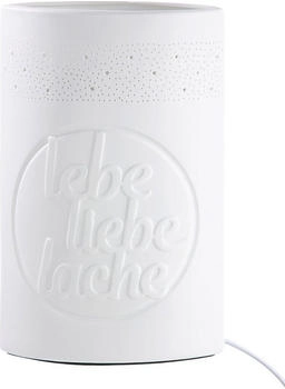 Gilde Porzellan Lampe - Tischlampe Ellipse lebe liebe lache - Dekoration Wohnzimmer - Geschenk weiß Höhe 28,5 cm (32234)
