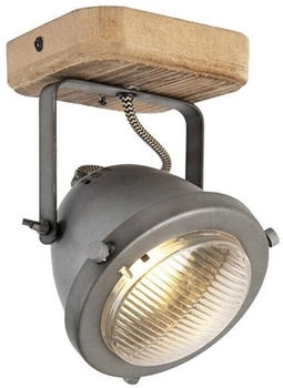 QAZQA Industrie I Vintage I Industriespot stahl I nickel matt mit Holz kippbar - Emado I Wohnzimmer I Schlafzimmer - Stahl Rund - LED geeignet GU10 (96668)