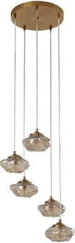 Lindby Hängelampe Piatra, Ø45cm, 5-flg, amber/messing, Glas (10033057)