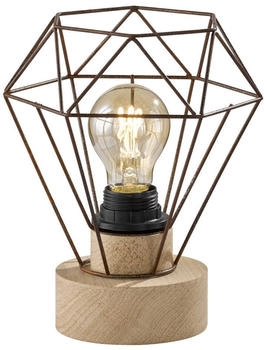 Fischer & Honsel LED Tischleuchte, Leuchtmittel nicht inklusive, Retro Käfig Tisch Leuchte rost Wohn Schlaf Zimmer Holz Lese Lampe (103659)