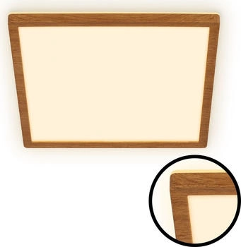 Briloner Tava Wood LED Deckenlampe, Indirektes Licht, Flach, Holzapplikation, Warmwei&szlig;es Licht, Holzfarbig, 29 x 29 x 3 cm (7452314)