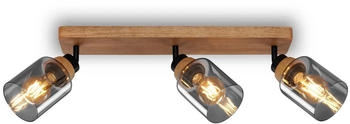 Briloner Royk Deckenstrahler, Rauchglas, schwenkbar, 3-flammig, Holzbasis (2486035)