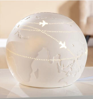Gilde Leuchte Welt Tischlampe Dekolampe Kugel - Porzellan - Lochmuster Deko weiß D 23 cm (32166)