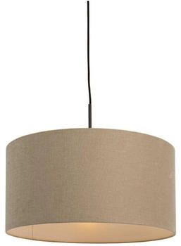 QAZQA Ländliche Hängelampe schwarz mit beigem Schirm 50 cm - Combi 1 (97049)