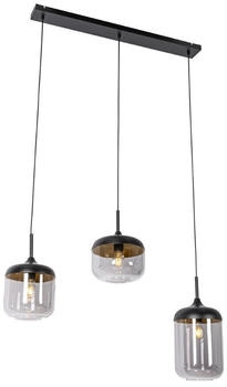 QAZQA Design-Hängelampe schwarz mit Gold und Rauchglas 3-flammig - Kyan